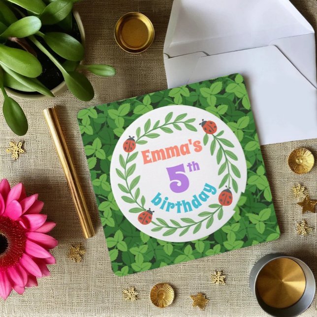 Invitación Cute Personalizado Ladybug & Leaf 5º cumpleaños (Subido por el creador)
