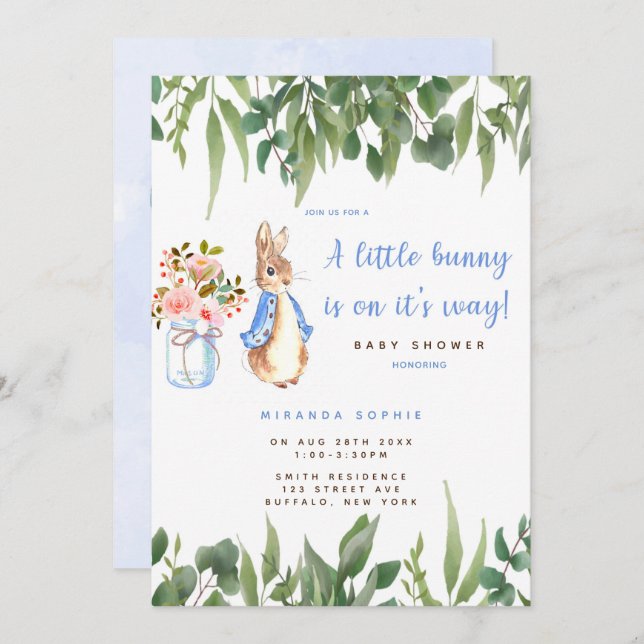 Invitación Cute Peter Rabbit Baby Shower (Anverso / Reverso)