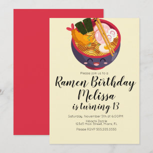 Invitación Cute Pho Oriental Ramen Cena de Cumpleaños Morado 