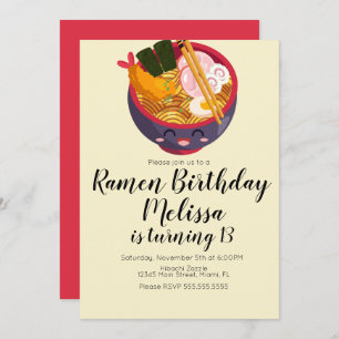Invitación Cute Pho Oriental Ramen Cumpleaños Cena Púrpura Ro