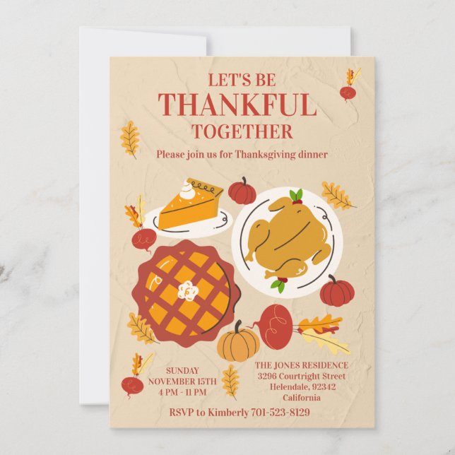 Invitación Cute Pie Pumpkin Thanksgiving Dinner (Anverso)
