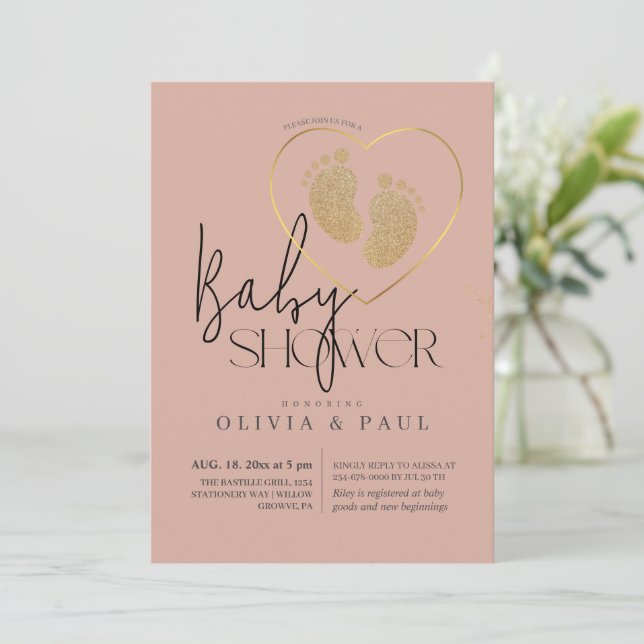 Invitación Cute Pies Neutrales con Brillo Baño de Bebé  (Anverso de pie)