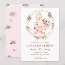 Cute Piggy Pink Floral Greeneration Wreath Cumplea