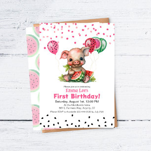 Invitación Cute Piglet Comer sandía Cumpleaños