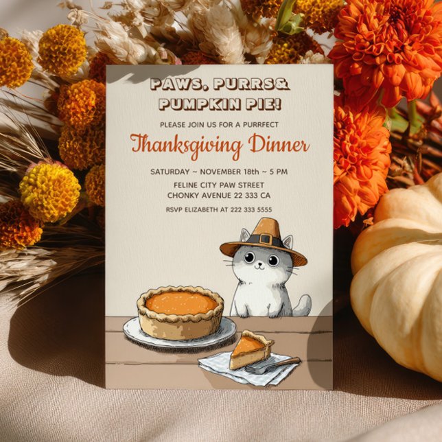 Invitación Cute Pilgrim Cat Purrfect Thanksgiving Dinner (Subido por el creador)