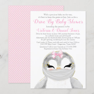 Invitación Cute Pingüino con Máscara Drive By Baby Shower