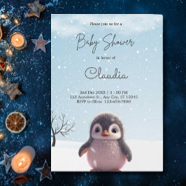 Invitación Cute pingüino invierno Nieve color de agua Baby Sh