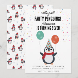 Invitación Cute Pingüinos Aves de Invierno Niños Fiesta de Cu