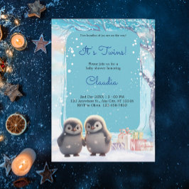 Invitación Cute pingüinos gemelos Winter Blue Baby Shower