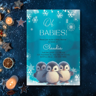 Invitación Cute pingüinos invierno Trillitos de nieve Baby Sh