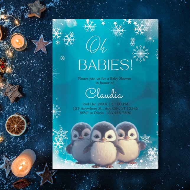Invitación Cute pingüinos invierno Trillitos de nieve Baby Sh (Subido por el creador)