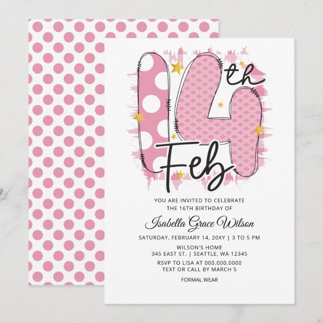 Invitación Cute Pink 14 Febrero San Valentín (Anverso / Reverso)