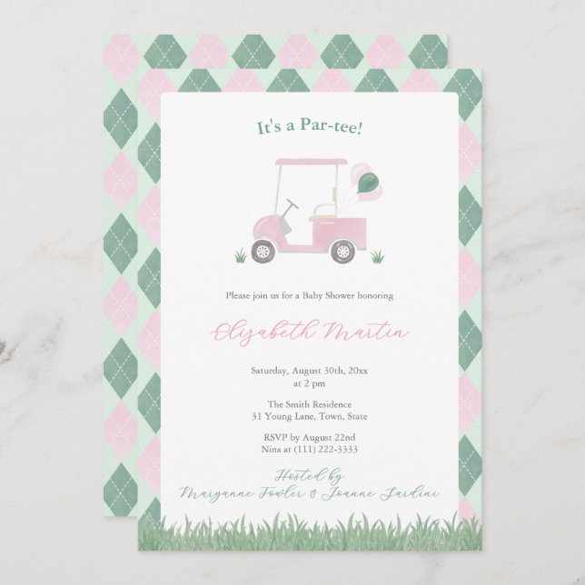 Invitación Cute Pink And Green Golf Theme Baby Girl Shower (Anverso / Reverso)