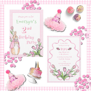 Invitación Cute Pink Beatrix Potter Segundo Fiesta de Cumplea