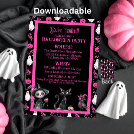 Invitación Cute Pink Black White Halloween Party Invitation