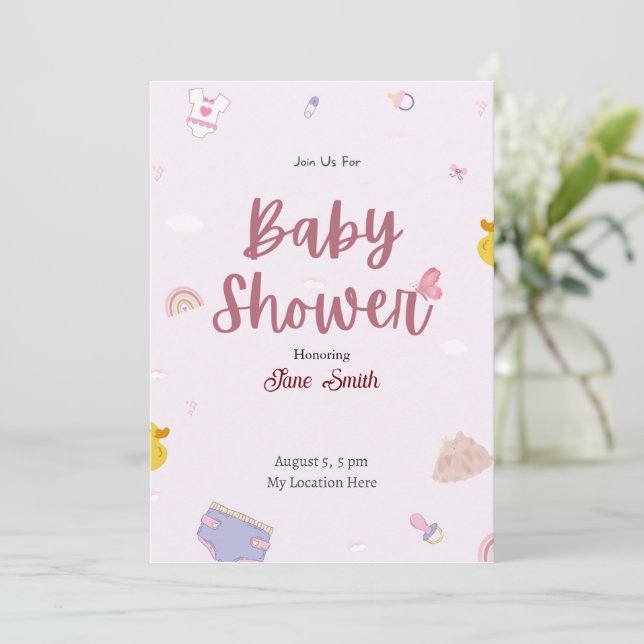Invitación Cute Pink Boho Baby Shower (Anverso de pie)
