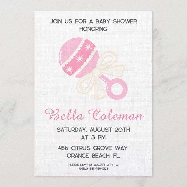 Invitación cute pink bow baby shower invitation (Anverso)