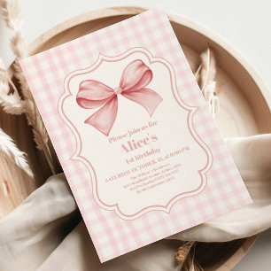 Invitación Cute Pink Bow Coquette primer cumpleaños