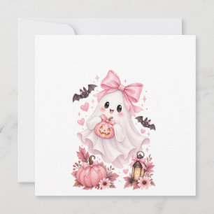 Invitación Cute Pink Bow Fantasma Halloween Sticker