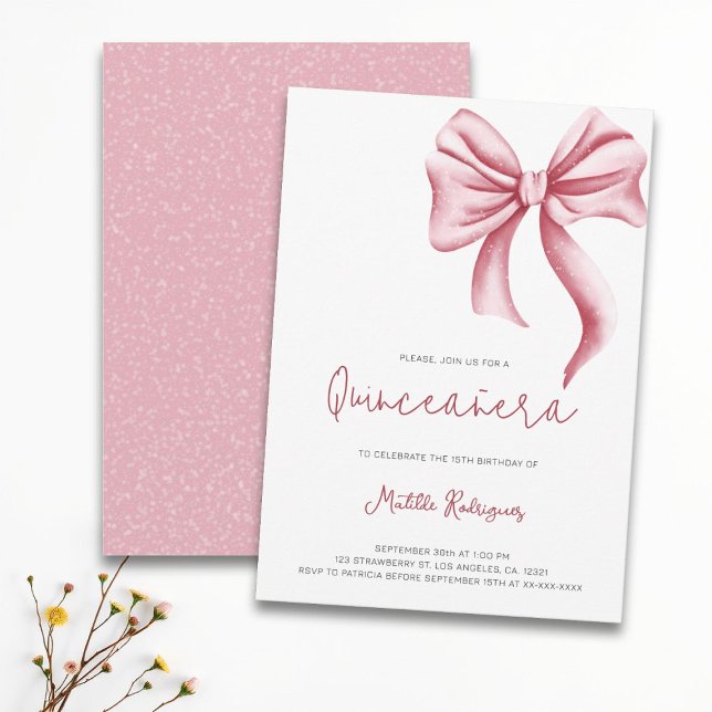 Invitación Cute Pink Bow Girly Quinceanera Cumpleaños (Subido por el creador)