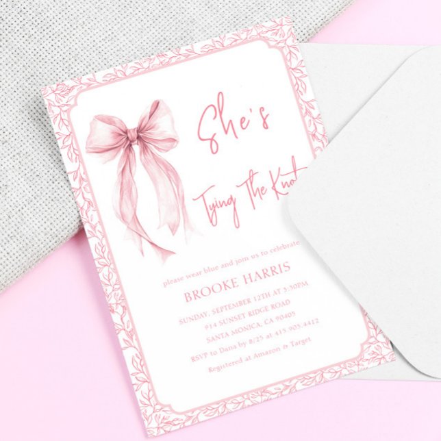 Invitación Cute Pink Bow She's Tying The Knot Bridal Shower (Subido por el creador)