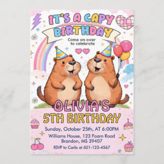 Invitación Cute Pink Capy Birthday - Girly Capybara Birthday