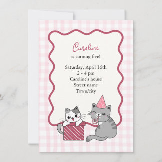 Invitación Cute Pink Cat Kid's Birthday Party