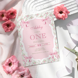 Invitación Cute Pink Coquette Bow 1º cumpleaños