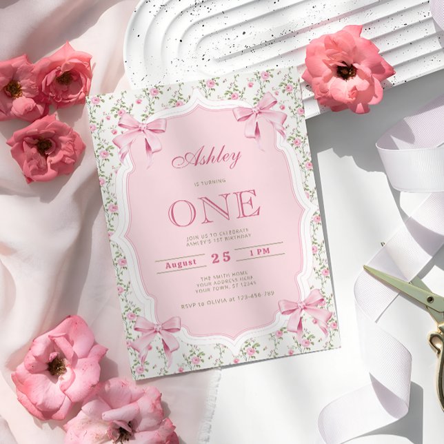 Invitación Cute Pink Coquette Bow 1º cumpleaños (Subido por el creador)