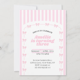 Invitación Cute Pink Coquette Bow 3rd Birthday Girl 