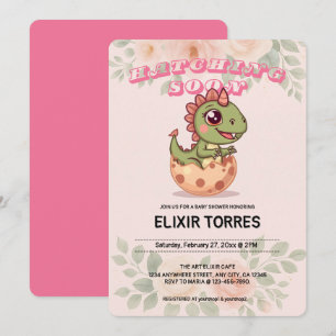 Invitación Cute Pink Dino que eclosiona pronto