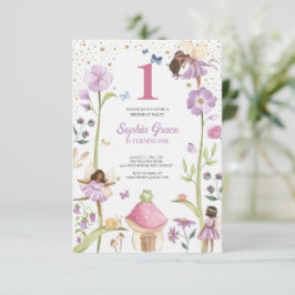 Invitación Cute Pink fairy Coquette primer cumpleaños