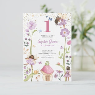 Invitación Cute Pink fairy Coquette primer cumpleaños