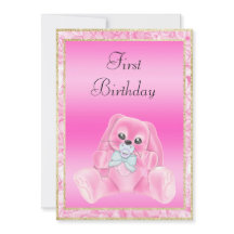 Cute Pink Floppy Oars Bunny Primer cumpleaños