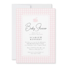 Cute Pink Gingham Swan Simple Baby Shower