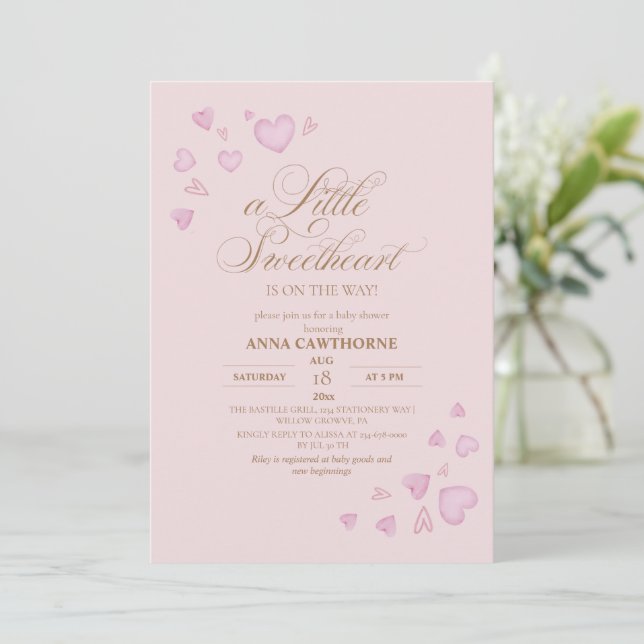 Invitación  Cute Pink Hearts Baby Shower (Anverso de pie)