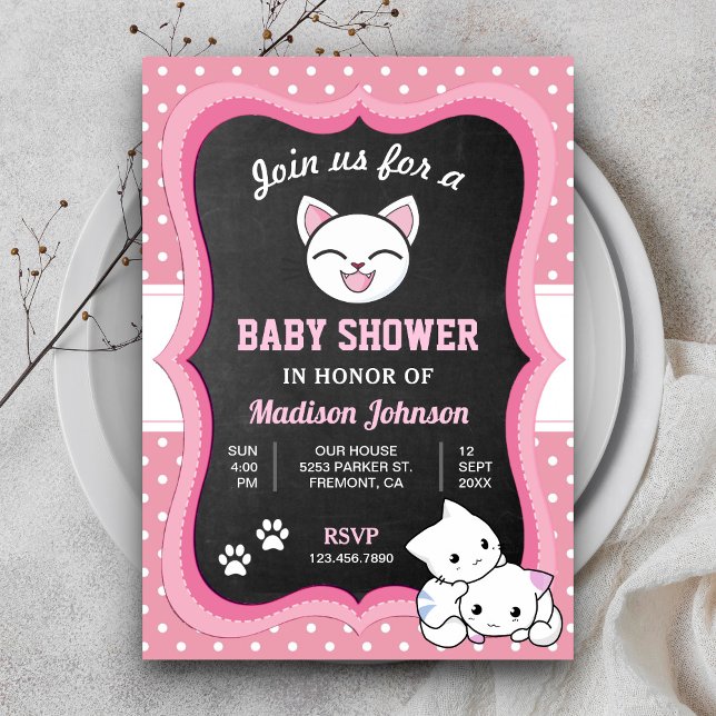 Invitación Cute Pink Kitten Baby Shower (Subido por el creador)
