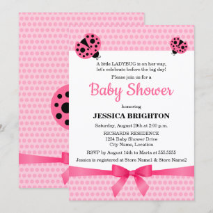 Invitación Cute Pink Ladybug Baby Shower