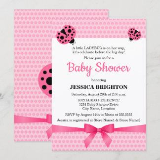 Invitación Cute Pink Ladybug Baby Shower
