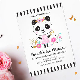 Invitación Cute Pink Panda Girls Birday Party