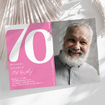 Invitación Cute Pink Photo 70th Birthday Party<br><div class="desc">¡Crea recuerdos duraderos en tu fiesta de cumpleaños número 70 con estas invitaciones para fiestas de cumpleaños rosas! Con un gran tipo de letra en negrita que muestra el número '70', una foto del chico/chica de cumpleaños, y una plantilla moderna que es fácil de personalizar, estas invitaciones capturarán el espíritu...</div>