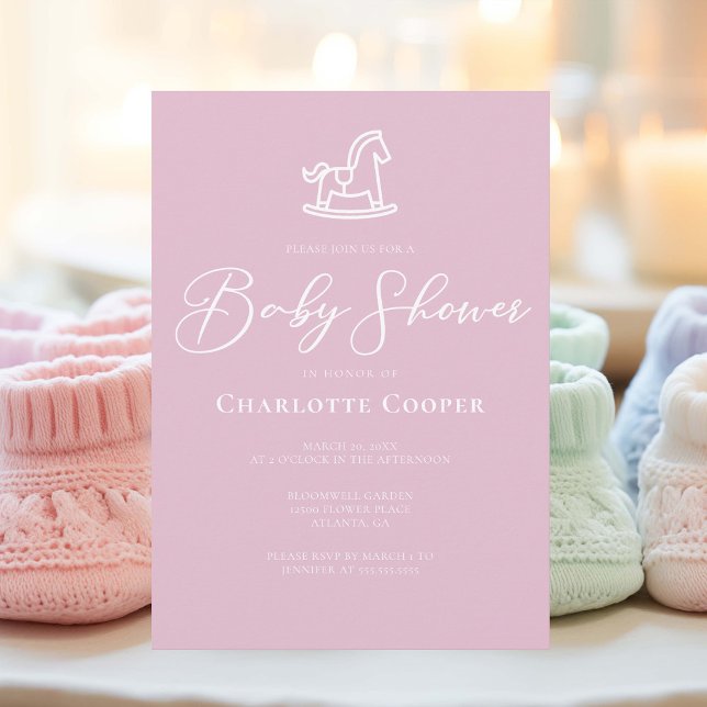 Invitación Cute Pink Rocse Horse Baby Shower (Subido por el creador)