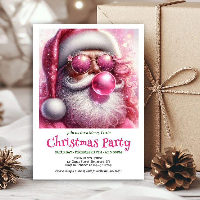 Invitación Cute Pink Santa Bubble Gum Funny Christmas Invite (Cute Pink Santa Bubble Gum Funny Christmas Invitation

)