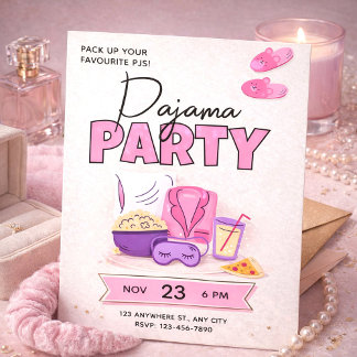 Invitación Cute Pink Sleepover for Girls Pajama Party