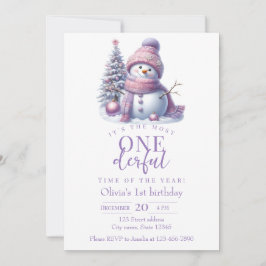 Invitación Cute Pink Snowman Winter Birthday Invitation