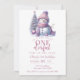 Invitación Cute Pink Snowman Winter Birthday Invitation