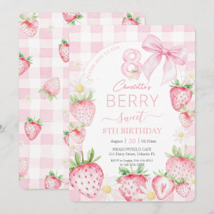 Invitación Cute Pink Strawberries Berry Sweet 8 cumpleaños