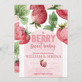 Invitación Cute Pink Strawberry Berry Sweet Baby Shower