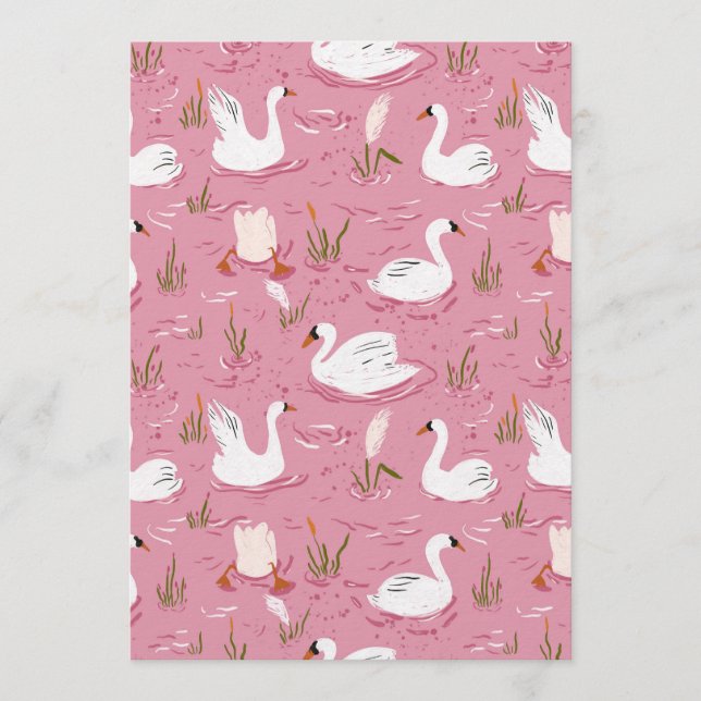 Invitación Cute Pink Swan Seamless Pattern (Anverso)