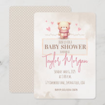 Cute Pink Teddy Bear Baby Shower